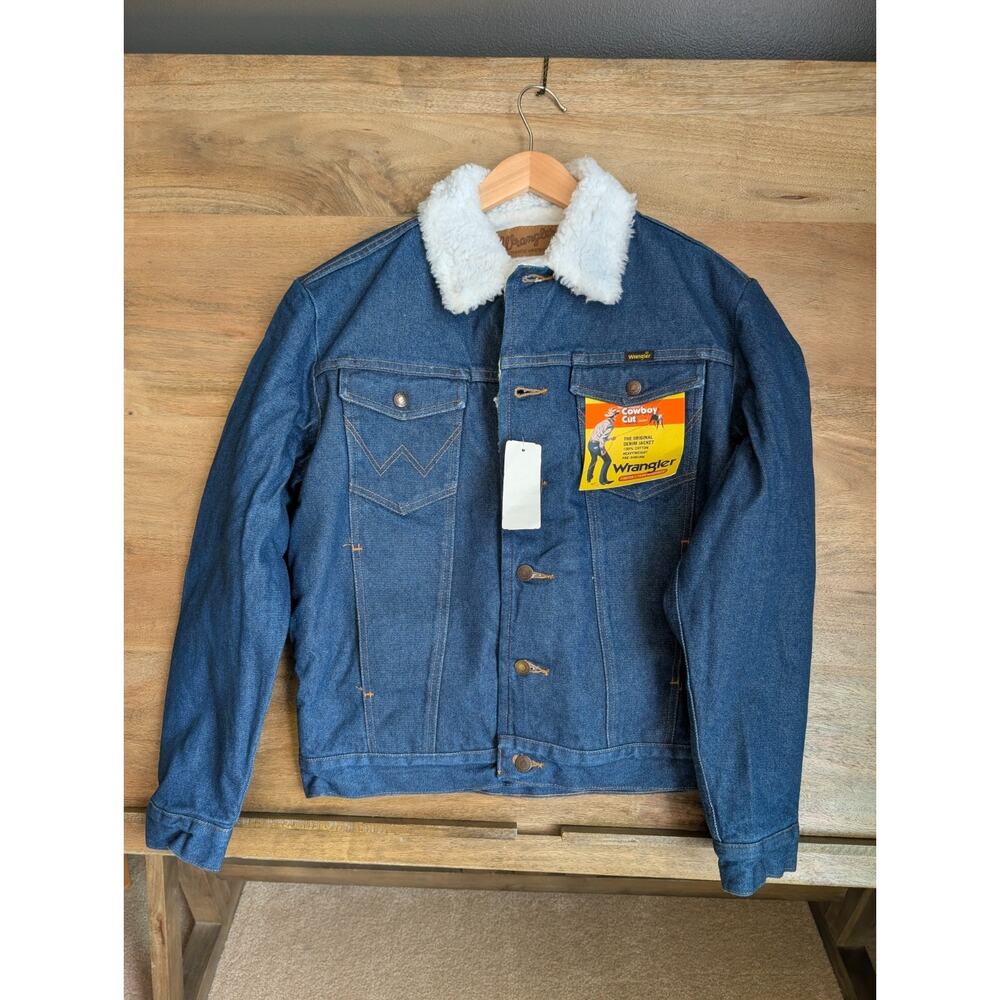 Wrangler Western Jacket Mens S Blue Denim Cowboy Cut Heavyweight Long Sleeve NWT